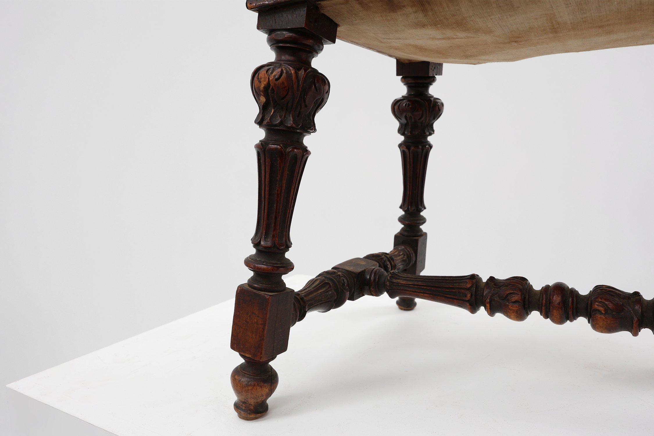 Baroque 19th century oak stool in Louis XV style, France thumbnail